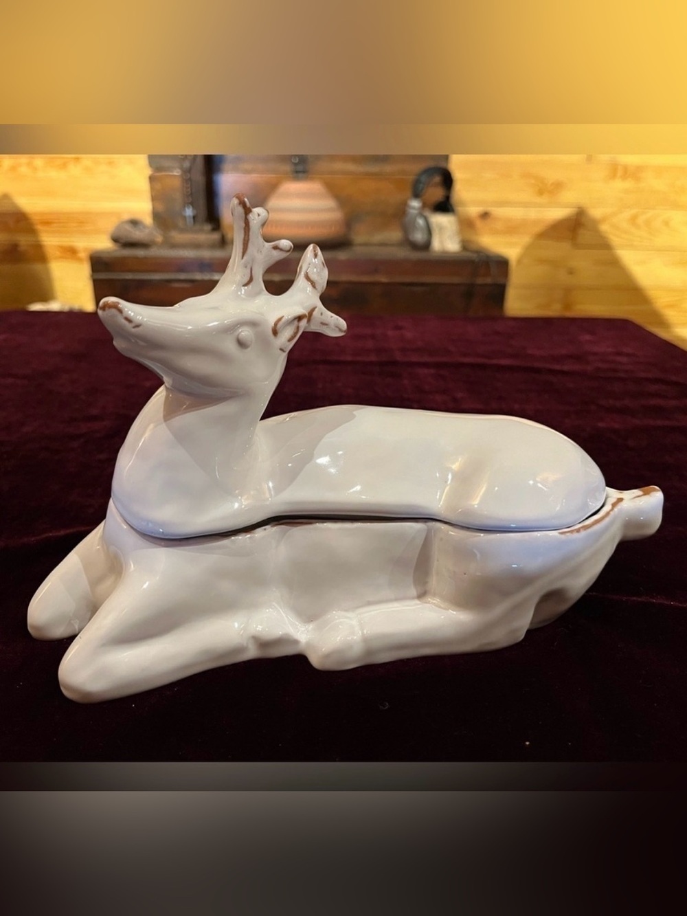 CERAMICHE VIRGINIA Italy White Glazed Terra Cotta REINDEER Lidded - Signed